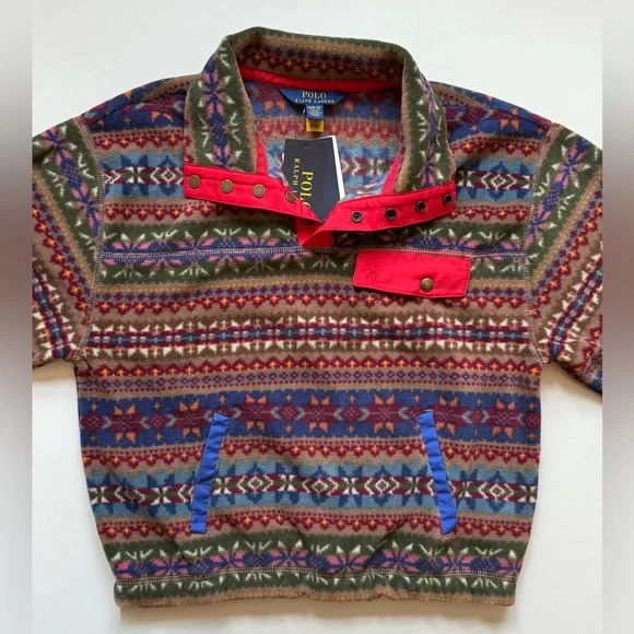 Polo Ralph Lauren Girls Fair Isle Brushed Fleece Pullover - Size M (8-10) - Picture 5 of 16